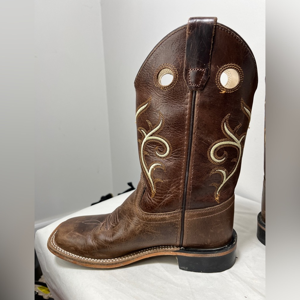 Old West Kids Leather Square Toe Cowboy Boots Sz 3 Western Country South - Picture 5 of 14